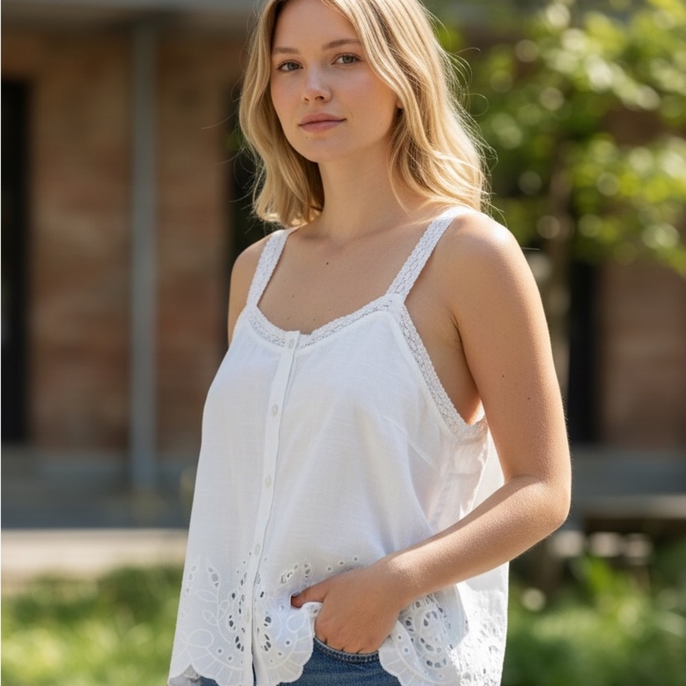 NWT anthropology bohemian, vintage lace cami Top cream size Lg